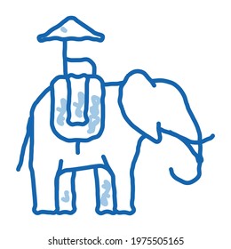 Elephant For Excursions sketch icon vector. Hand drawn blue doodle line art Elephant Animal Traditional Thai Transport With Chair And Umbrella sign. isolated symbol illustration