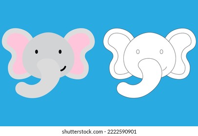 Elephant face cartoon character. Cute outline elephant animal face coloring book for kids. Vector illustration. Outline icon elephant head. Cartoon face logo.