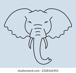 Elephant face in doodle style. Cute African animal.