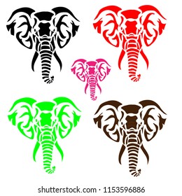Elephant face in five color vector illustration on white background 