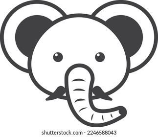 elephant face illustration in minimal style isolated on background