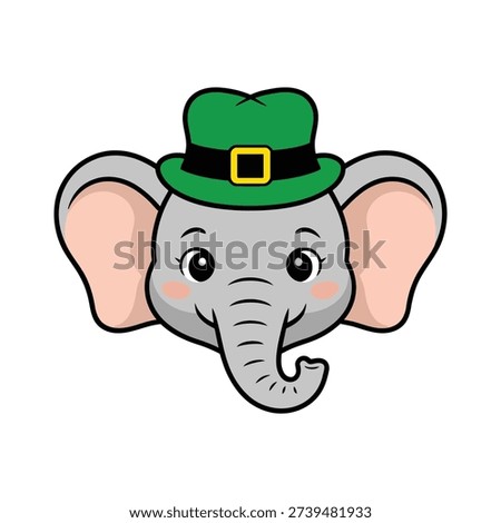 Elephant face with leprechaun hat, St Patricks Day avatar, mascot sticker for kids parade, party photo booth session vector