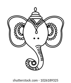 Elephant face. Line. Cartoon