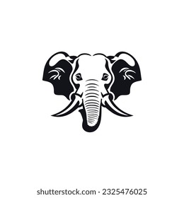 Elephant face Logo vector of animal head silhouette illustrator clipart, wildlife safari icon zoo mascot symbol. isolated on white background