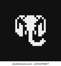 elephant face pixel art icon, emoji. Isolated vector illustration. 1-bit sprite. Design stickers, tattoo, logo, mobile app.