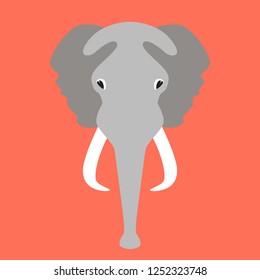 elephant face, ,  vector illustration ,  flat style , front view