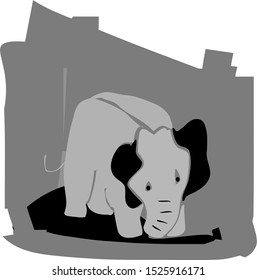 Elephant Fallen In A Pit Vector Illustration