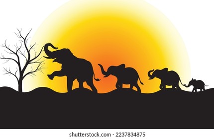 Elephant family collection and silhouette illustrations