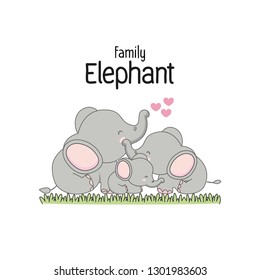 Elephant Family Father Mother and baby. Vector illustration.