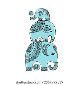 Elephant family isolated on white. Ethnic ornament. Art for your design