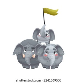 Elephant Family with Parent and Sweet Baby on Their Back with Flag Vector Illustration