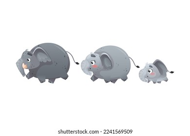 Elephant Family with Parent and Sweet Baby Walking Together Vector Illustration