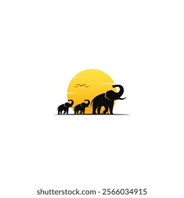 Elephant family with sunset vector graphics