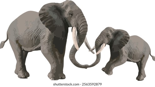 Elephant Family Wildlife Illustration High-Quality Vector Art for Nature