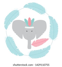 elephant with feathers hat bohemian style