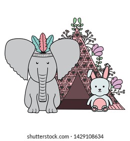 elephant with feathers hat and indian tent bohemian style