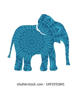 Elephant Filled with Mandala Pattern. Vector