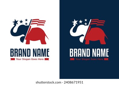 elephant flag star illustration vector logo design