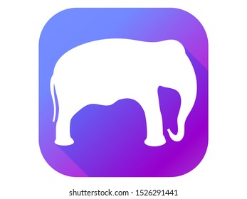 Elephant flat icon with long shadow. Contour of an elephant on a gradient background. Vector illustration