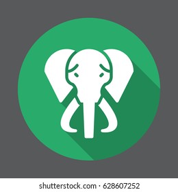 Elephant flat icon. Round colorful button, circular vector sign with long shadow effect. Flat style design