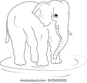 Elephant flat illustration on white, Elephant walking sketch hand drawn in doodle style illustration,  Continuous one line drawing, Logo of the elephant.