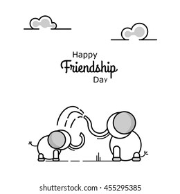  Elephant. Flat line design of happy friendship day. Vector