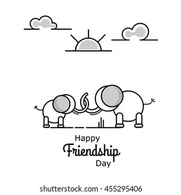  Elephant. Flat line design of happy friendship day. Vector