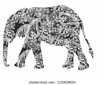 Elephant with flower graphic design vector art