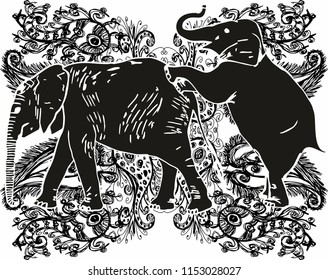 Elephant with flower graphic design vector art