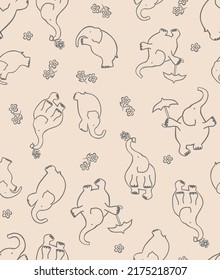 Elephant and flower repeat seamless pattern
