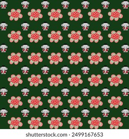 Elephant and flowers green pattern 