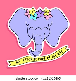 ELEPHANT WITH FLOWERS, SLOGAN PRINT VECTOR