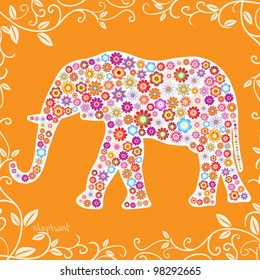 Elephant with flowers, vector