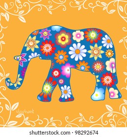 Elephant with flowers, vector