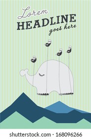 elephant flying with bird poster template vector/illustration / background/ greeting card