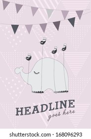 elephant flying with bird poster template vector/illustration / background/ greeting card