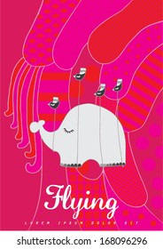 elephant flying with bird poster template vector/illustration / background/ greeting card