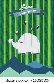 elephant flying with bird poster template vector/illustration / background/ greeting card