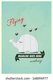 elephant flying with bird poster template vector/illustration / background/ greeting card