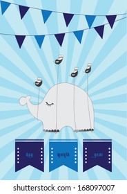 elephant flying with bird poster template vector/illustration / background/ greeting card