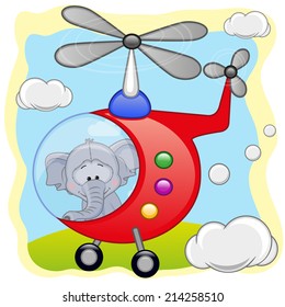 Elephant is flying in a helicopter 
