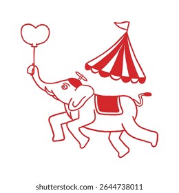 elephant flying retro cartoon character illustration