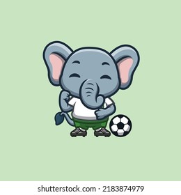 Elephant Football Cute Creative Kawaii Cartoon Mascot Logo