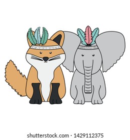 elephant and fox with feathers hats bohemian style