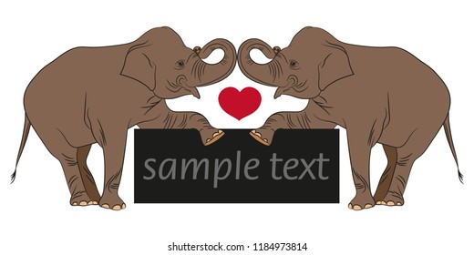Elephant. Frame for sample text. Vector illustration on white background.