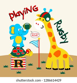 elephant and friends are playing, cartoon vector illustration