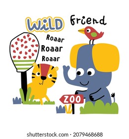 elephant and friends in the zoo funny animal cartoon
