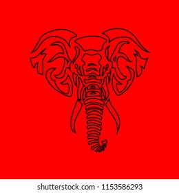 Elephant front face vector illustration on red background 