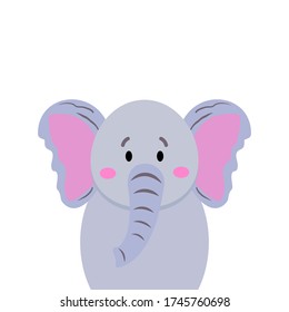 elephant сute funny animal. Сartoon Portrait Flat Design. Vector illustration Isolated objects on white. Scandinavian Style Design Concept Kids Print