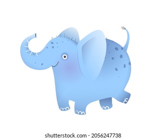 Elephant funny and cute animal for kids and children, amusing design. Happy elephant isolated clipart, funny animal cartoon for kids. Vector illustration in watercolor style.
